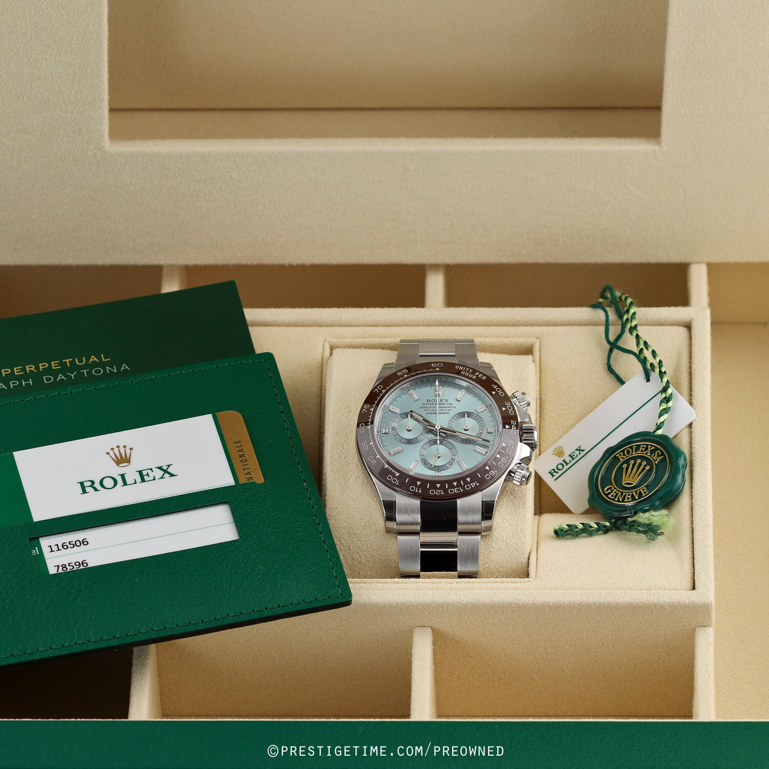 Pre-owned Rolex Cosmograph Daytona Platinum 116506 Ice Blue Baguette